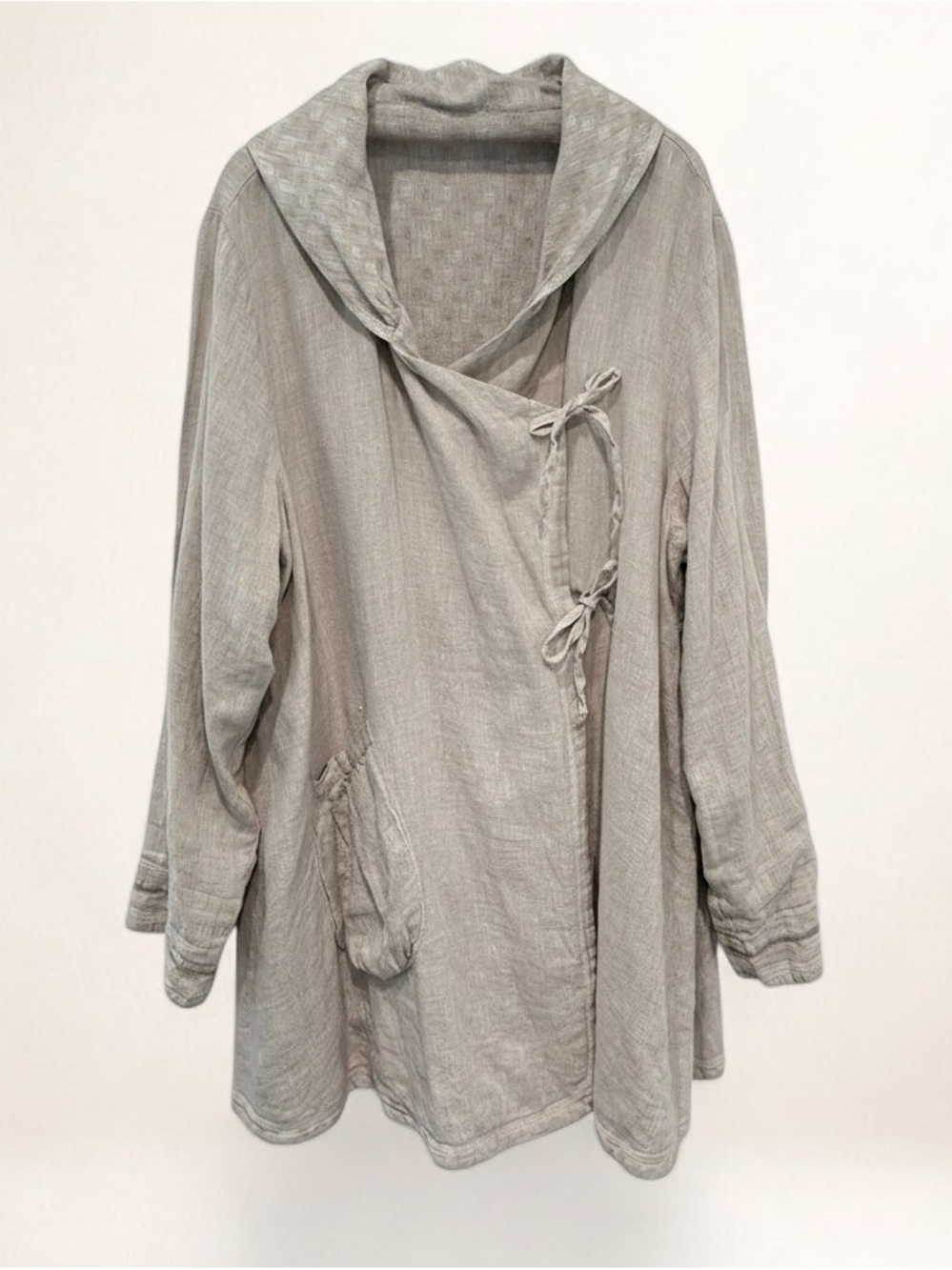 Oversized Linen Duster Cardigan Coat XL Boho Layering Jacket Natural Oatmeal - Picture 7 of 11